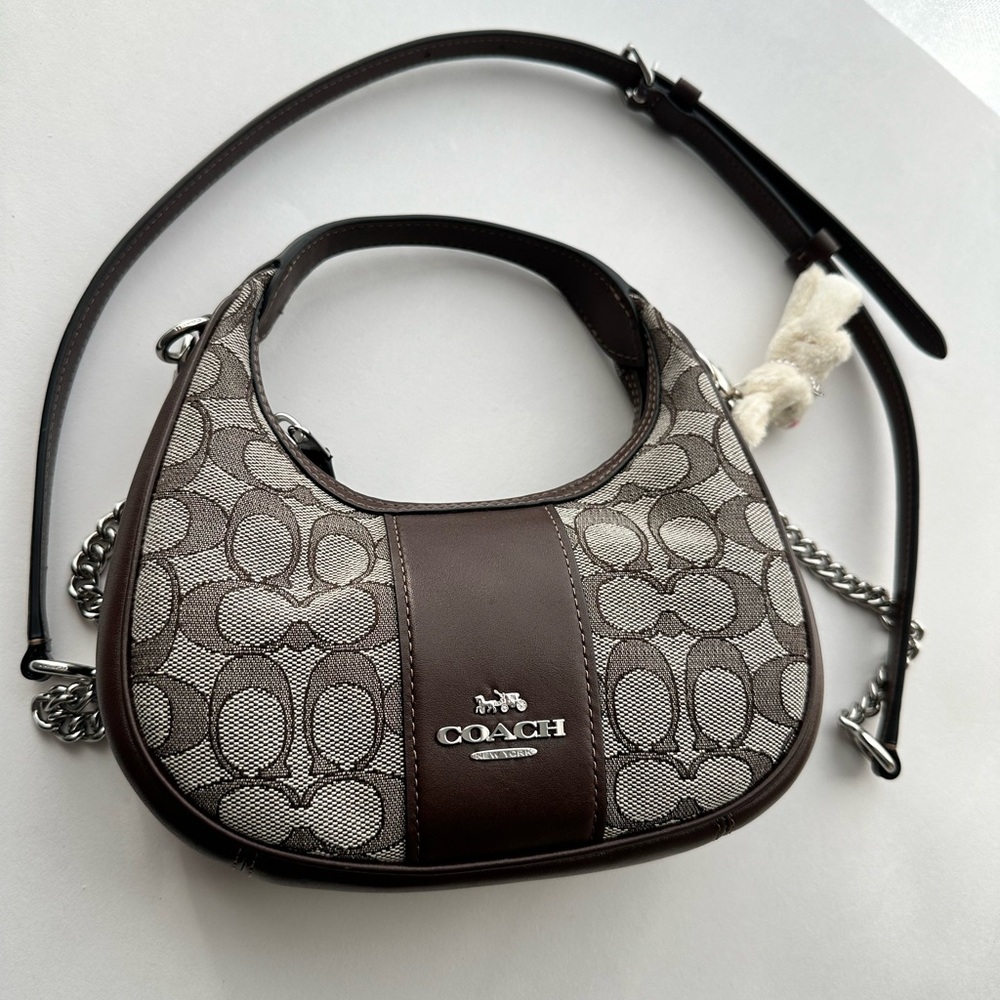 Coach Brown and Gray Shoulder Bag with Monogram Pattern
